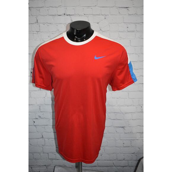 Nike Gym Shirt Mens Size XL Running Polyester Dri-Fit Red White Blue Performance - Picture 2 of 7